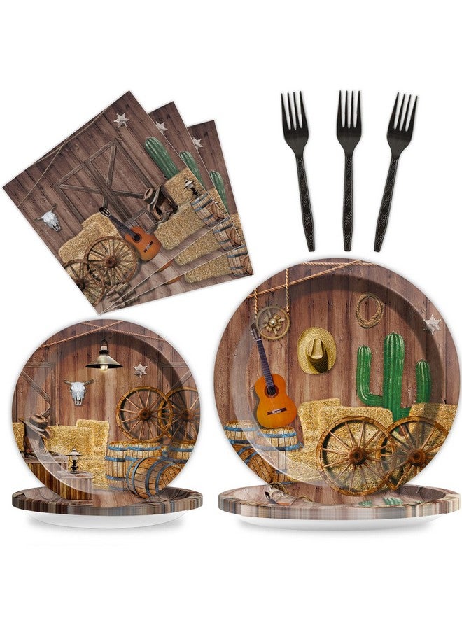 Tevxj 96Pcs Western Tableware Set Cowboy Paper Plates Cowboy Themed Party Plates Napkins Forks For Baby Shower Birthday Party Decorations Supplies 24 Guests - Image 1