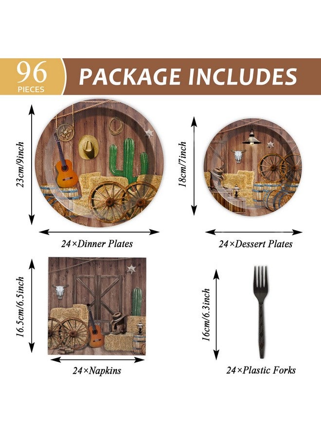 Tevxj 96Pcs Western Tableware Set Cowboy Paper Plates Cowboy Themed Party Plates Napkins Forks For Baby Shower Birthday Party Decorations Supplies 24 Guests - Image 2
