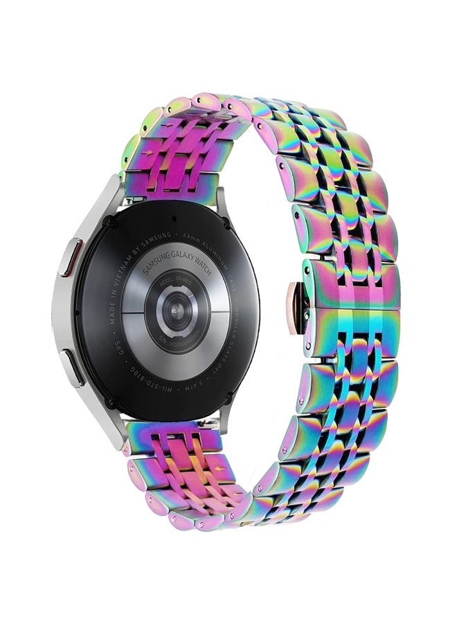 DEALELE Bands Compatible with Galaxy Watch 6/6 Classic / 5/5 Pro/Galaxy Watch 4/4 Classic/Galaxy 3 41mm, 20mm Solid Stainless Steel Metal Replacement Strap for Women Men (Rainbow) - Image 2