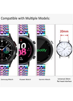 DEALELE Bands Compatible with Galaxy Watch 6/6 Classic / 5/5 Pro/Galaxy Watch 4/4 Classic/Galaxy 3 41mm, 20mm Solid Stainless Steel Metal Replacement Strap for Women Men (Rainbow)  - Image 3