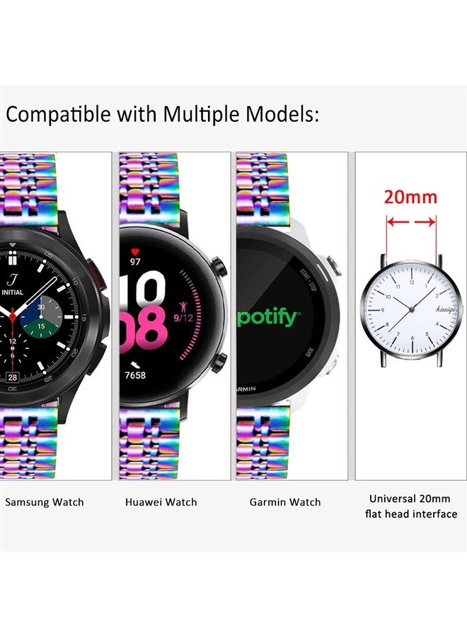 DEALELE Bands Compatible with Galaxy Watch 6/6 Classic / 5/5 Pro/Galaxy Watch 4/4 Classic/Galaxy 3 41mm, 20mm Solid Stainless Steel Metal Replacement Strap for Women Men (Rainbow) - Image 3