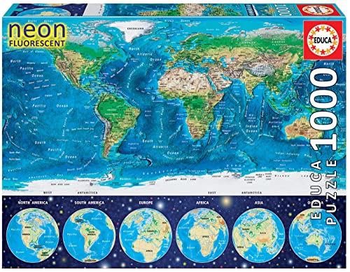 Educa Childrens 1000 Neon World Map Puzzle - Image 1