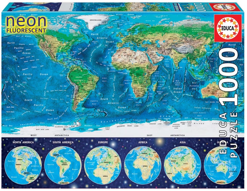 Educa Childrens 1000 Neon World Map Puzzle - Image 2