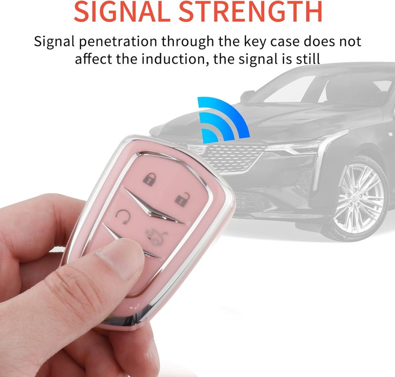 PANGPAI Pink Key Fob Cover for Cadillac, Soft TPU Key Case Protection with Bling Keychain Fit for Cadillac Escalade CTS SRX XT5 ATS CT6 5 Buttons Smart Key Case - Image 5