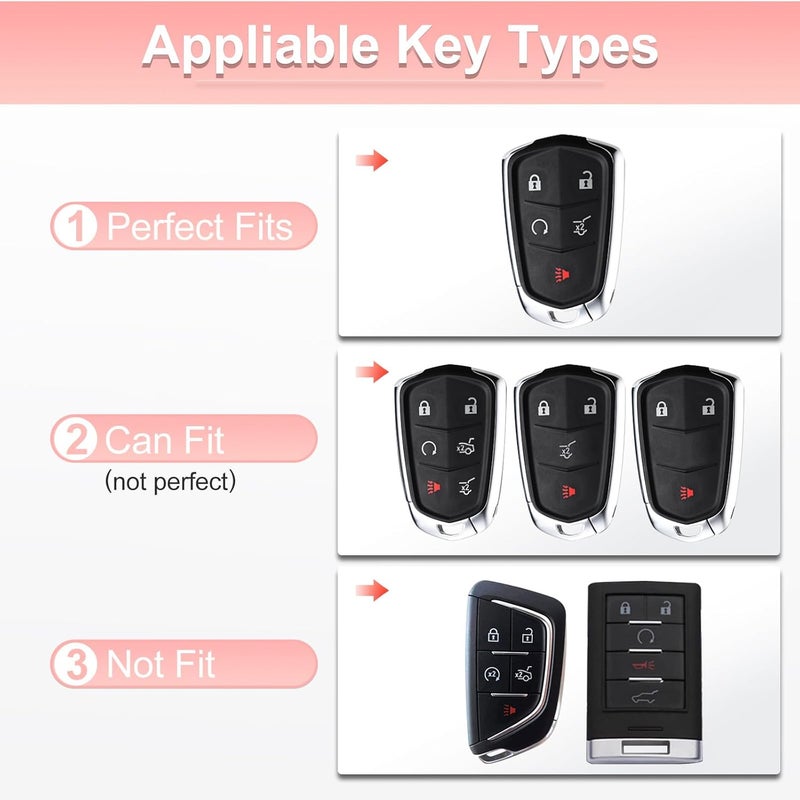 PANGPAI Pink Key Fob Cover for Cadillac, Soft TPU Key Case Protection with Bling Keychain Fit for Cadillac Escalade CTS SRX XT5 ATS CT6 5 Buttons Smart Key Case - Image 2