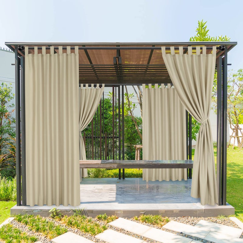 BONZER BONZER Waterproof Outdoor Curtains for Patio Weatherproof Tab Top Outdoor Privacy Curtains for Porch Pergola Gazebo Deck 1 Panel 52x95 Inch Beige 