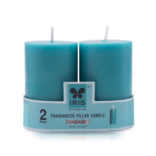 IRIS Home fragrances Pack of 2, Cool Blue Fragrance Pillar Candles- 120G Each- 2"X 3" (Cool Blue) - Image 1