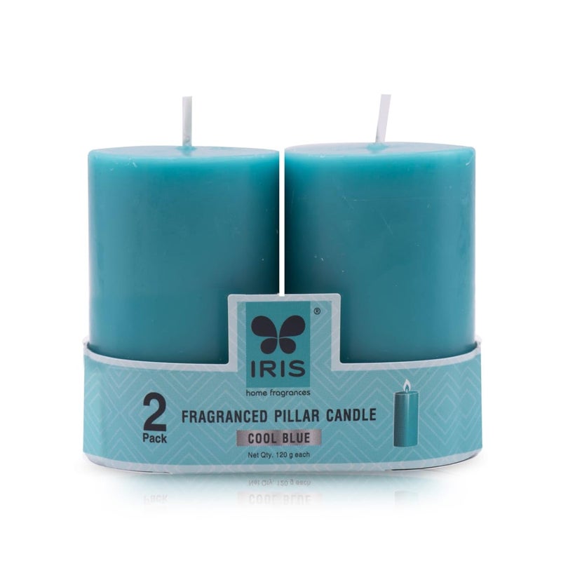 IRIS Home fragrances Pack of 2, Cool Blue Fragrance Pillar Candles- 120G Each- 2"X 3" (Cool Blue) - Image 3