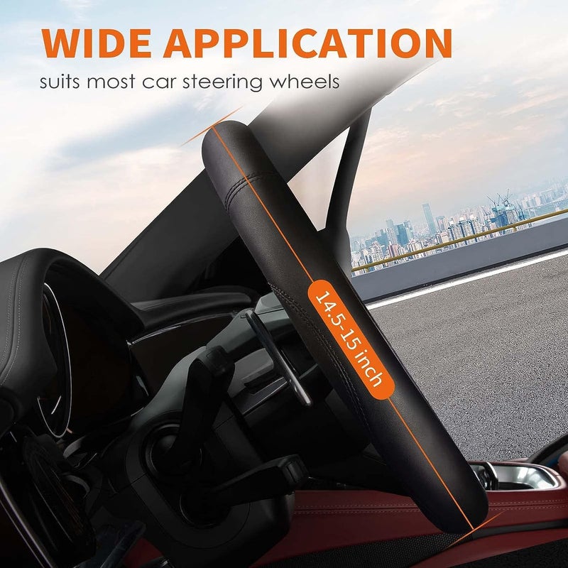 HOTOR Car Steering Wheel Cover - Universal Car Accessory for Diverse Cars, Leather Cover with Anti-Slip Lining, for Steering Wheel with a Diameter of 14.5"-15",Black - Image 2