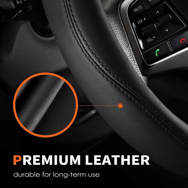 HOTOR Car Steering Wheel Cover - Universal Car Accessory for Diverse Cars, Leather Cover with Anti-Slip Lining, for Steering Wheel with a Diameter of 14.5"-15",Black - Image 5