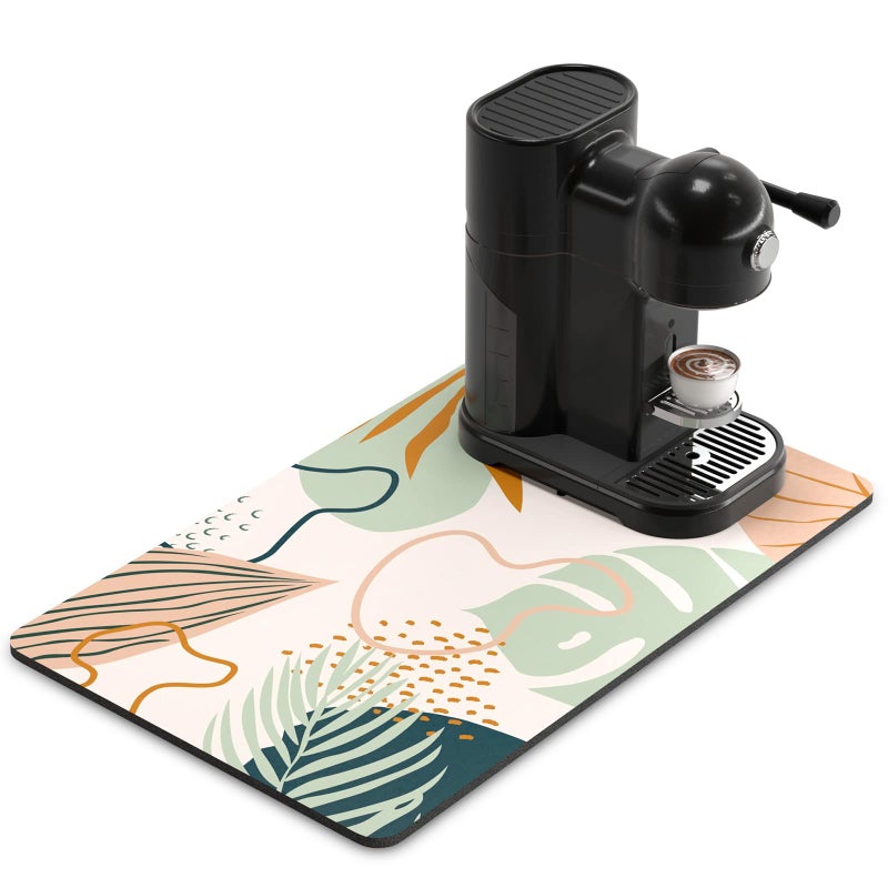 Rnivvi Coffee Mat, 12" x 19" Cute Boho Theme Coffee Bar Mats for Espresso Machine Station Accessories and Organizer, Hide Stain Rubber Backed Absorbent Dish Drying Pad for Kitchen Counter, Tropical - Image 1