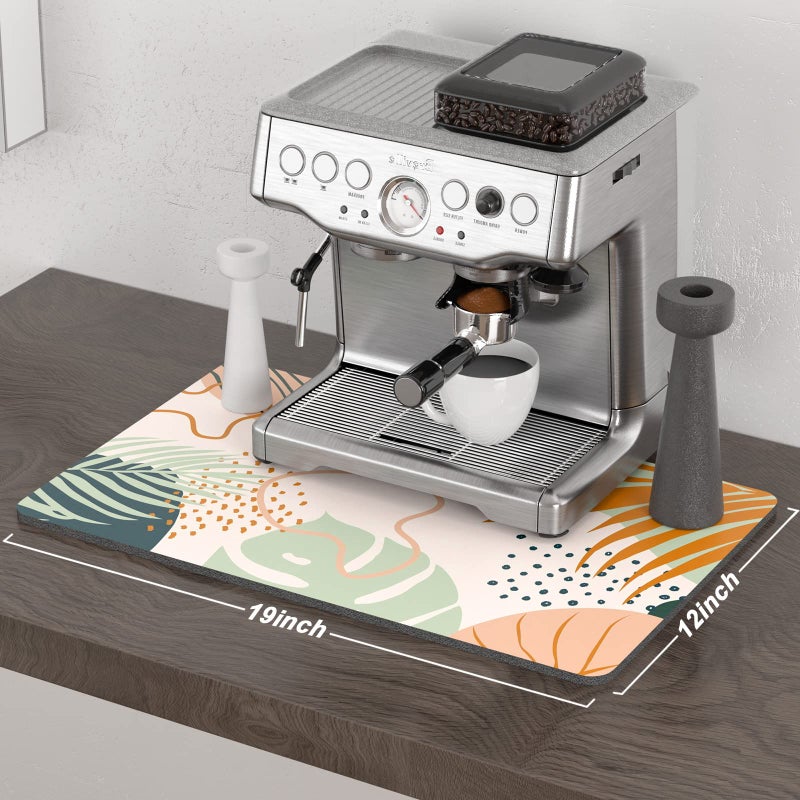 Rnivvi Coffee Mat, 12" x 19" Cute Boho Theme Coffee Bar Mats for Espresso Machine Station Accessories and Organizer, Hide Stain Rubber Backed Absorbent Dish Drying Pad for Kitchen Counter, Tropical - Image 2
