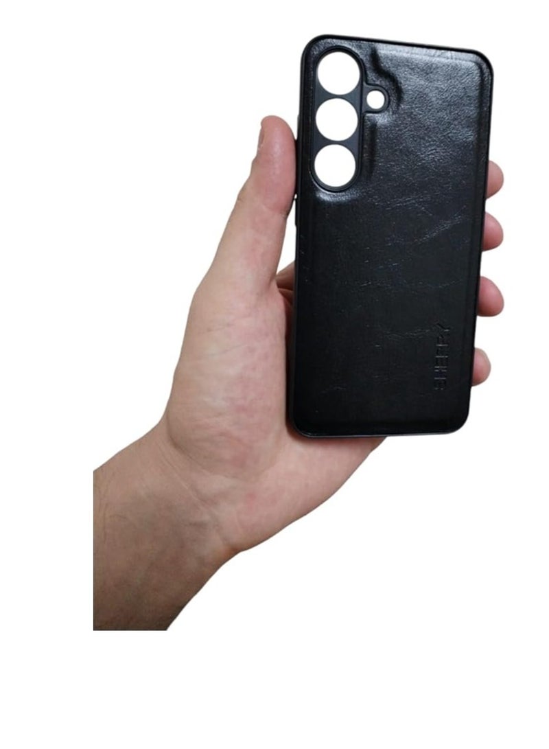 Back Leather Shiny Case For Samsung Galaxy A55 5G - Black