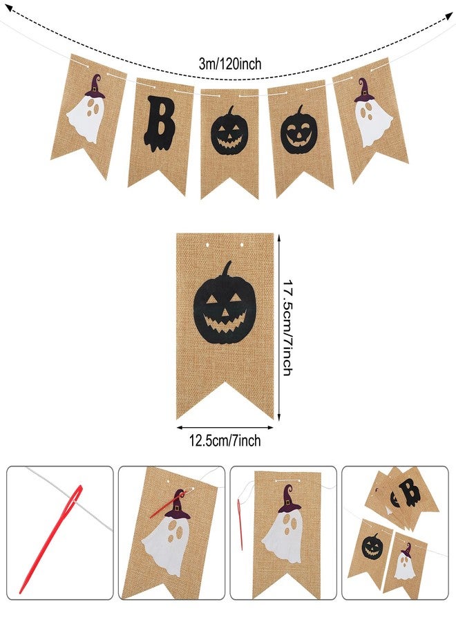 Oudain Halloween Banner 3 Pcs Burlap Boo Banner Felt Garland Ghost Decor White Orange and Black Hanging Halloween Decorations Outdoor for Party Birthday Fireplace Carnival Decoration - Image 3