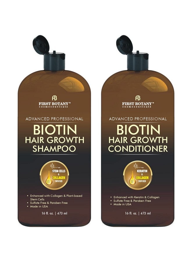 First Botany Biotin Hair Growth Shampoo Conditioner Anti Hair Loss Thickening Formula Collagen & Stem Cell For Hair Regrowth Anti Thinning Sulfate Free For Men Women Anti Dandruff Treatment 16 Oz X2 - Image 1