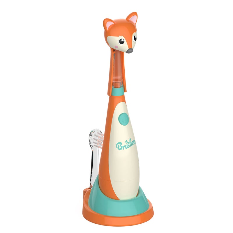Brusheez Little Toddlers Sonic Toothbrush Safe Gentle Toothbrush for Ages 13 with Builtin LightUp 2Minute Timer Extra Brush Head Storage Base for FirstTime Brushers Fuzzy The Fox
