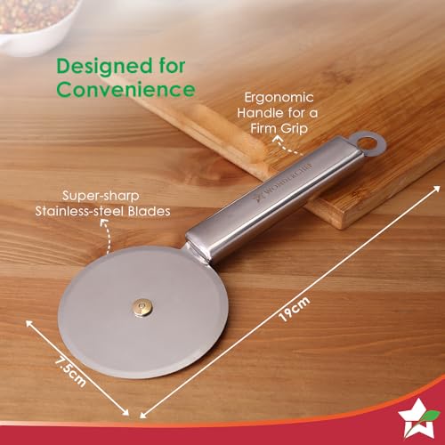 Wonderchef Ambrosia Pizza and Sandwich Cutter | Food-Grade Stainless-Steel Blades and Handle | Built-in Finger Guard | Multi-Purpose Use for Roti, Paratha, Dough | Dishwasher Safe | 1-Year Warranty - Image 3