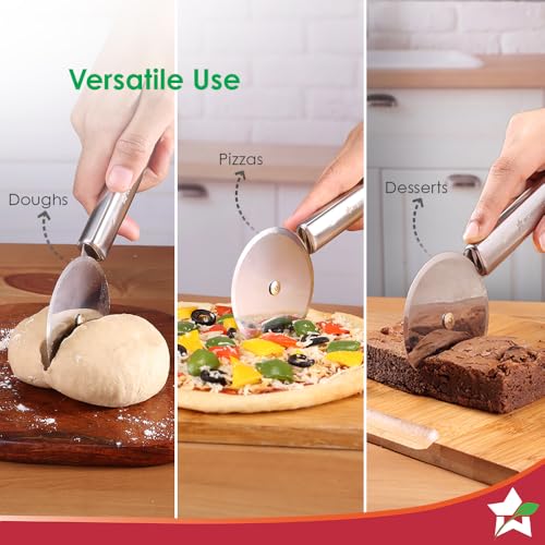 Wonderchef Ambrosia Pizza and Sandwich Cutter | Food-Grade Stainless-Steel Blades and Handle | Built-in Finger Guard | Multi-Purpose Use for Roti, Paratha, Dough | Dishwasher Safe | 1-Year Warranty - Image 4