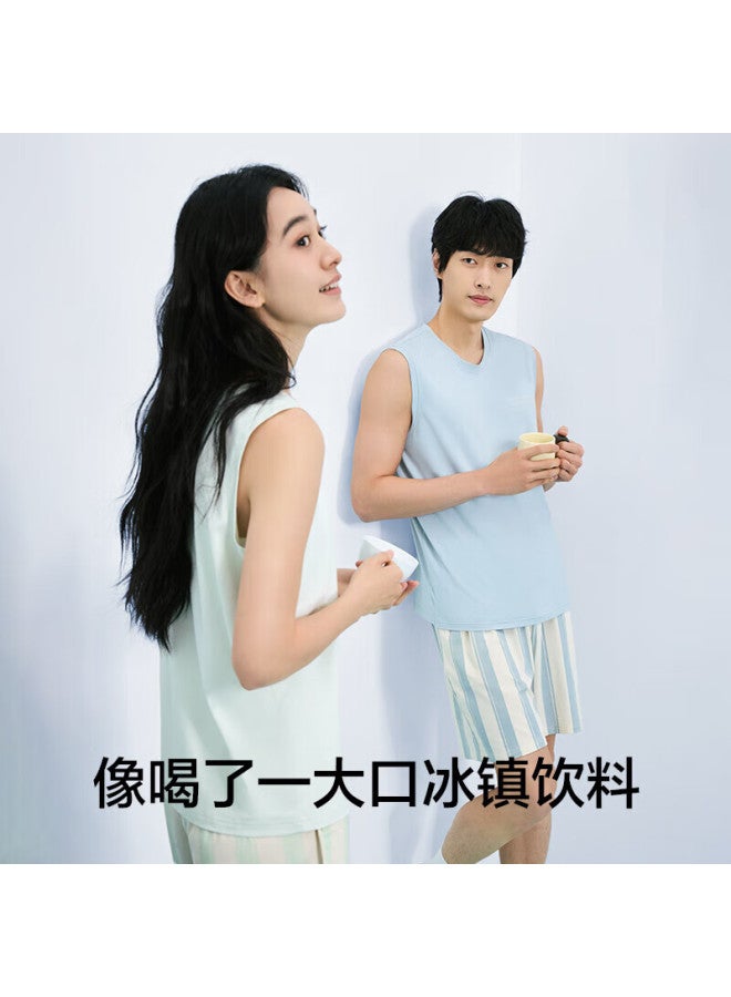 Youkeshu Women's Pajamas Women's Ice Silk Cool Feeling Sleep Vest Men's Loose Sleeveless Shorts Couple Home Wear Set - Image 1