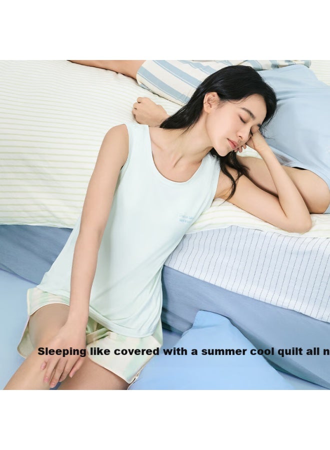 Youkeshu Women's Pajamas Women's Ice Silk Cool Feeling Sleep Vest Men's Loose Sleeveless Shorts Couple Home Wear Set - Image 2