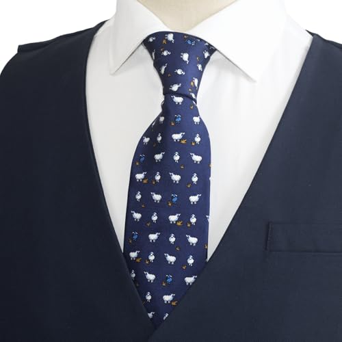 WITZROYS 100% Silk Ties for Men Handmade Neckties with Animal Printed Patterns+Gift box … (Sheep - White on Navy Blue, Regular Length - 59") - Image 2