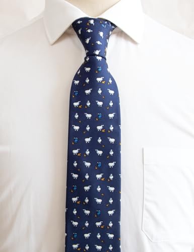 WITZROYS 100% Silk Ties for Men Handmade Neckties with Animal Printed Patterns+Gift box … (Sheep - White on Navy Blue, Regular Length - 59") - Image 3