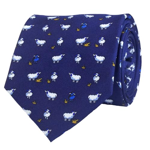 WITZROYS 100% Silk Ties for Men Handmade Neckties with Animal Printed Patterns+Gift box … (Sheep - White on Navy Blue, Regular Length - 59") - Image 1