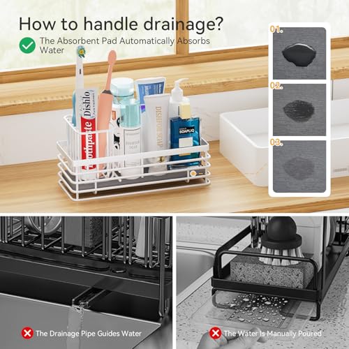 Yofidra Sponge Holder for Kitchen Sink Organizer Caddy: Sink Sponge with Instant Drying Stone, Metal Stainless Steel Basket Home Decor Storage and Organization Accessories 9.5" X 3.5" X 5.2" (White) - Image 4