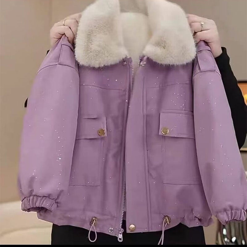Girls' Velvet Coat Children'S Thickened Fur Collar Frock Sequin Pike Warm Cotton-Padded Coat - Image 3