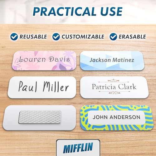 Mifflin-USA - Blank Name Tags with Magnetic Backing - 50 Pack, 1” x 3” - ID Badge Holders with 3 Strong Neodymium Magnets - Customizable & Reusable Badges with Round Corners - Image 4