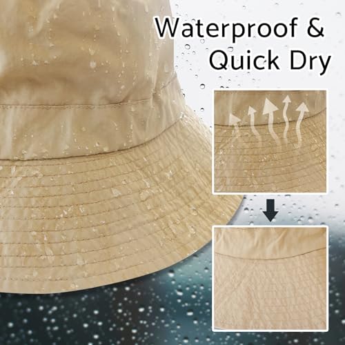 PFFY Quick Dry Waterproof Packable Bucket Hat for Women Men Outdoor Sun Hats with Detachable Chin Strap Black - Image 2