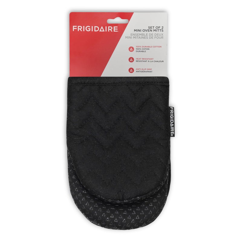 Frigidaire Kelly 2-Pack Cotton and Neoprene Mini Oven Mitts, Heat Resistant, Anti-Slip, Machine Washable, 5.25" x 8", Black, Set of 2 - Image 2