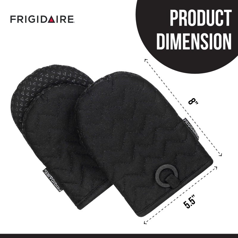 Frigidaire Kelly 2-Pack Cotton and Neoprene Mini Oven Mitts, Heat Resistant, Anti-Slip, Machine Washable, 5.25" x 8", Black, Set of 2 - Image 4