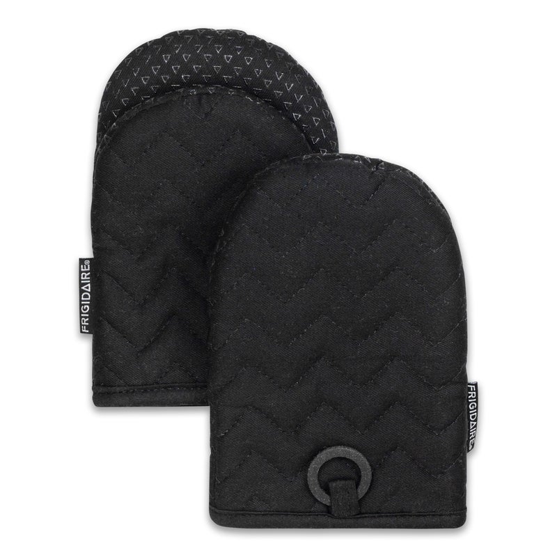 Frigidaire Kelly 2-Pack Cotton and Neoprene Mini Oven Mitts, Heat Resistant, Anti-Slip, Machine Washable, 5.25" x 8", Black, Set of 2 - Image 1
