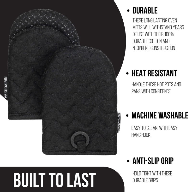 Frigidaire Kelly 2-Pack Cotton and Neoprene Mini Oven Mitts, Heat Resistant, Anti-Slip, Machine Washable, 5.25" x 8", Black, Set of 2 - Image 3