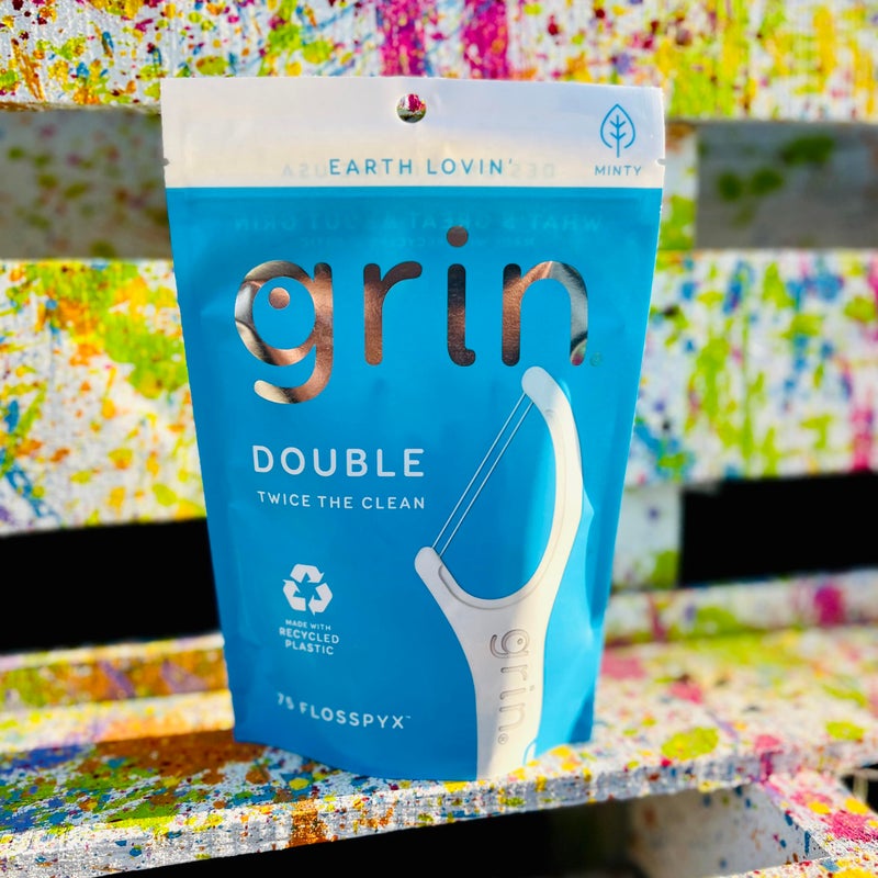 GRIN Double Flosspyx, Floss Picks, 75 Count, Dental Flossers, Minty Flavor, Recycled Plastic, 2 Lines of Strong Floss, Longer Floss Head, Traps Food and Plaque, Includes Safe Soft Fold-Back Tooth Pick - Image 4