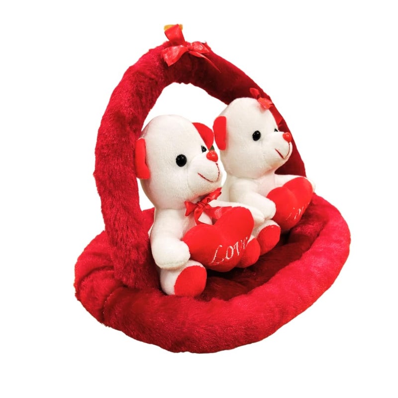 Stuff Tree Valentine's Day Teddy Bear Couple with Love Hearts, Plush Red Basket, Romantic Gift Set - Image 3