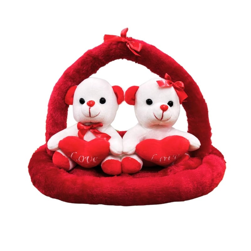 Stuff Tree Valentine's Day Teddy Bear Couple with Love Hearts, Plush Red Basket, Romantic Gift Set - Image 1