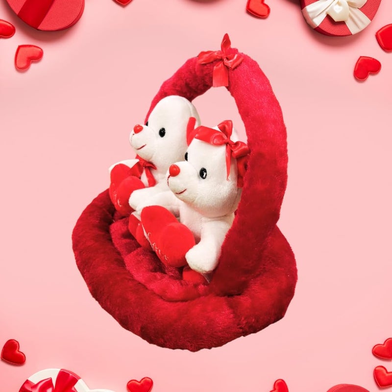 Stuff Tree Valentine's Day Teddy Bear Couple with Love Hearts, Plush Red Basket, Romantic Gift Set - Image 4