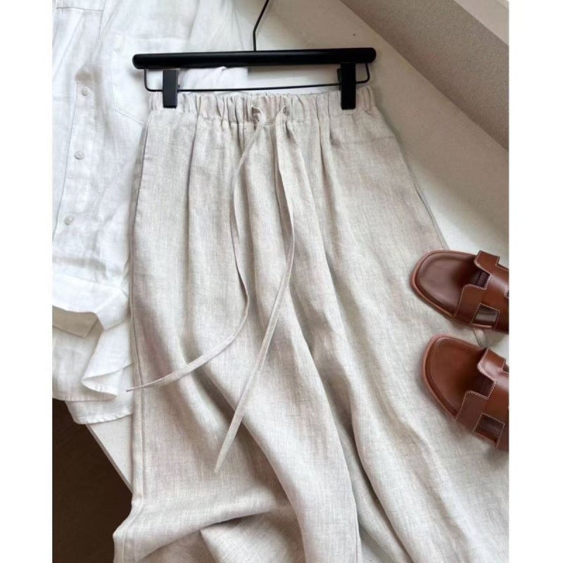 Women's High Waist Linen Blend Wide Leg Pants - Image 3
