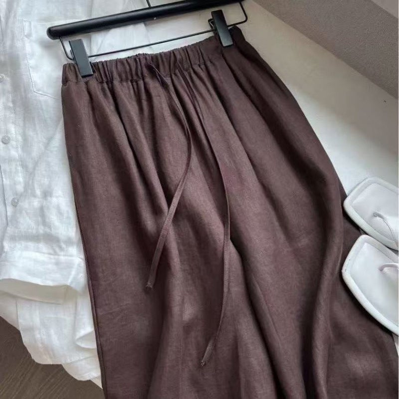 Women's High Waist Linen Blend Wide Leg Pants - Image 1