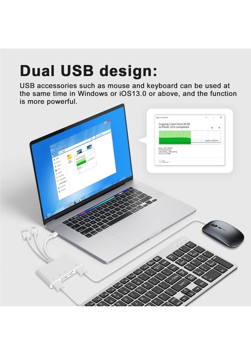 5-in-1 Memory Card Reader, USB OTG Adapter u0026 SD Card Reader for iPhone/iPad, USB C and USB A Devices with Micro SD u0026 SD Card Slots, OTG Adapter for SD/Micro SD/SDHC/SDXC/MMC - Image 2