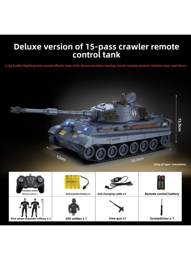 العرض المباشر للمركبات المدرعة المجنزرة في معركة الأطفال نموذج محاكاة دبابة التحكم عن بعد مركبة التحكم عن بعد لون جديد: نسخة متطورة من Tiger King: محاكاة 201-المواصفات: التكوين القياسي - Image 1