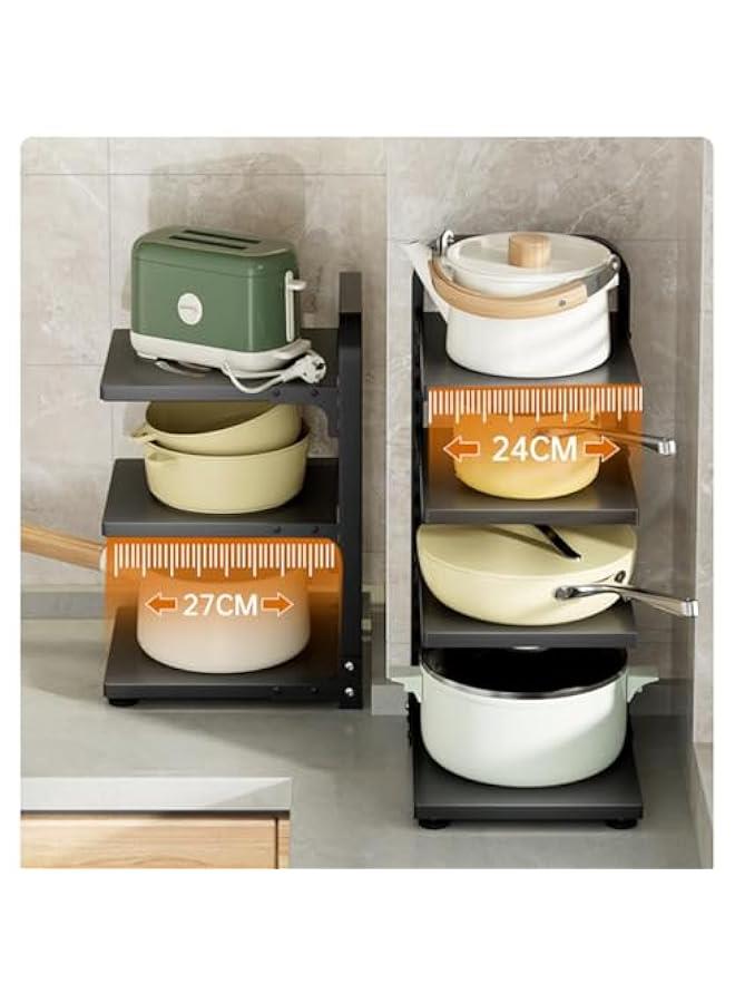 بيوينتي منظم رف الاواني، منظم الاواني والمقالي لتخزين وتنظيم المطبخ، رف منظم للاواني قابل للتعديل لخزانة المطبخ وحاملات اغطية الاواني ومنظم اغطية المقالي للاواني (3 طبقات)، أسود، فولاذ كربوني - Image 4