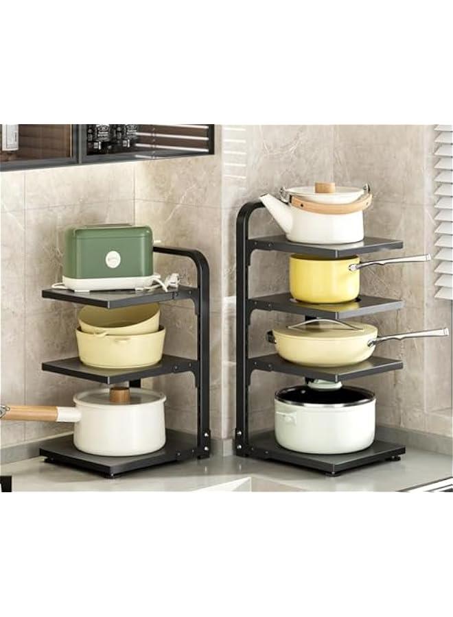 بيوينتي منظم رف الاواني، منظم الاواني والمقالي لتخزين وتنظيم المطبخ، رف منظم للاواني قابل للتعديل لخزانة المطبخ وحاملات اغطية الاواني ومنظم اغطية المقالي للاواني (3 طبقات)، أسود، فولاذ كربوني - Image 2