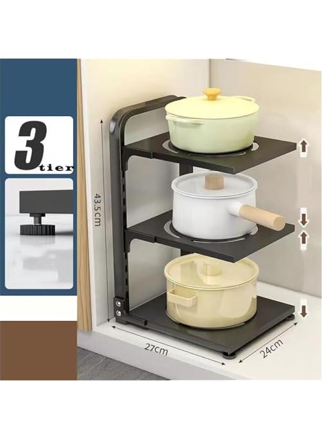 بيوينتي منظم رف الاواني، منظم الاواني والمقالي لتخزين وتنظيم المطبخ، رف منظم للاواني قابل للتعديل لخزانة المطبخ وحاملات اغطية الاواني ومنظم اغطية المقالي للاواني (3 طبقات)، أسود، فولاذ كربوني - Image 5