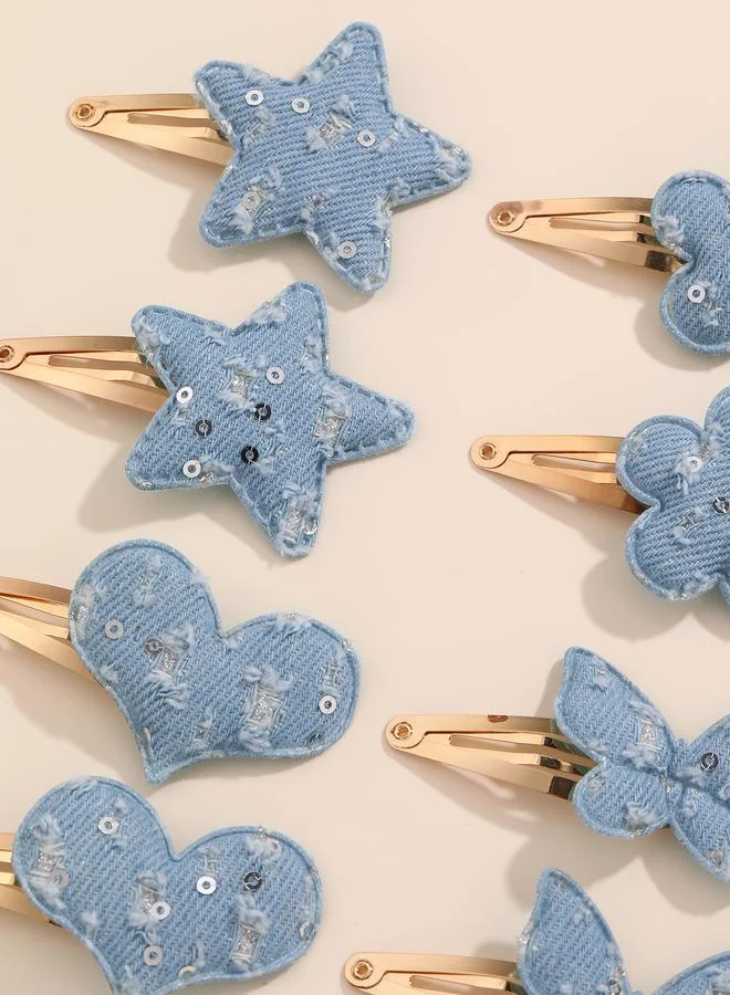 تايك تو Pack of 8 - Girls Blue Denim Sequin Hair Accessories
