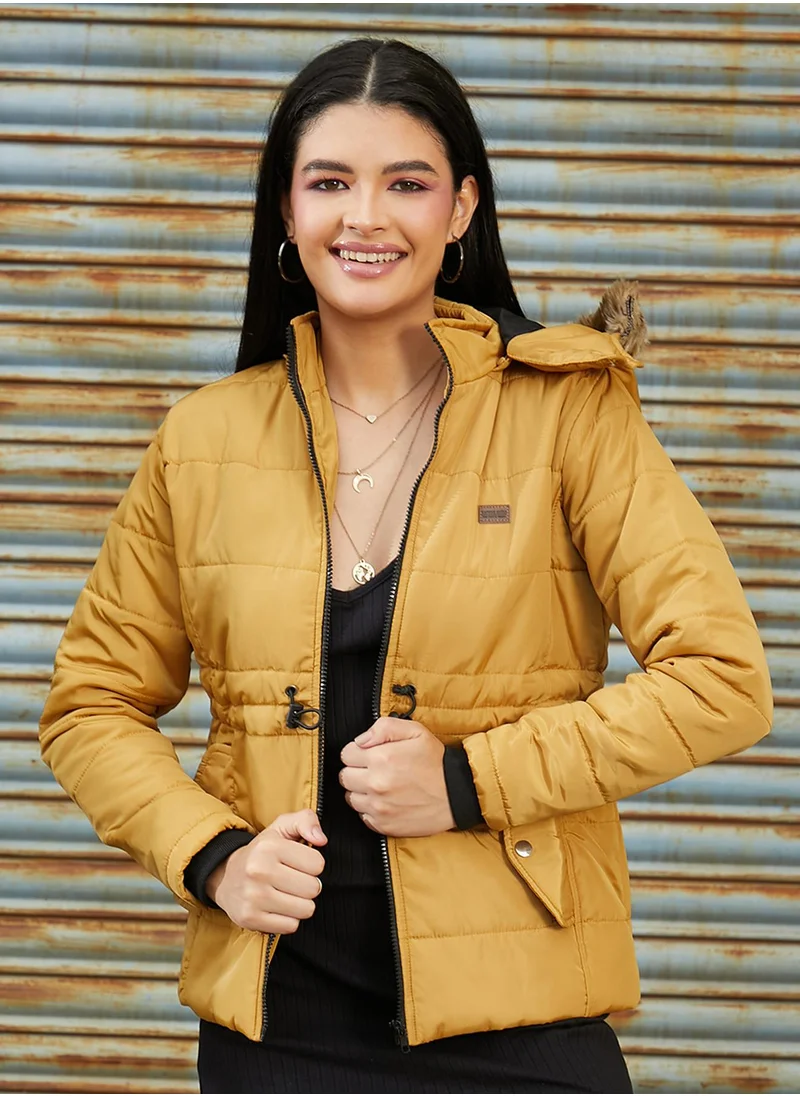 كامبوس سوترا Women's Yellow Ochre Cinched Puffer Jacket