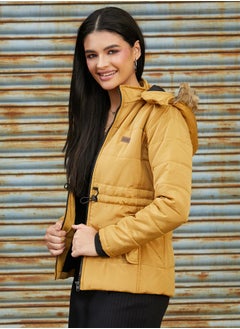 كامبوس سوترا Women's Yellow Ochre Cinched Puffer Jacket  - Image 3