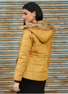 كامبوس سوترا Women's Yellow Ochre Cinched Puffer Jacket  - Image 5